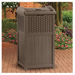 Trash Can Hideaway, Brown Wicker-Look Resin