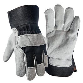 Work Gloves, Pigskin Leather Palm, Cotton Back, Men's Large