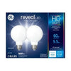 LED Reveal Globe Light Bulbs, Pure White, 500 Lumens, 5.5-Watts, 2-Pk.