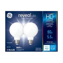 LED Reveal Globe Light Bulbs, Pure White, 500 Lumens, 5.5-Watts, 2-Pk.