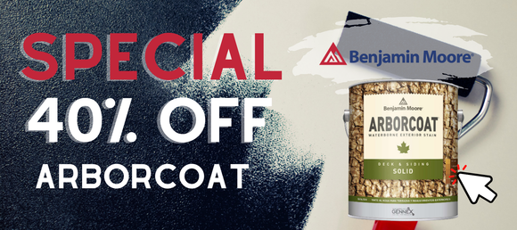 Slider Image featuring 40% Off Arborcoat stains by Benjamin Moore links to the Offers Page