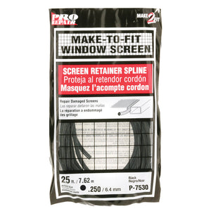 Prime-Line Screen Retainer Vinyl Spline .25" Round 25' per roll (Black)