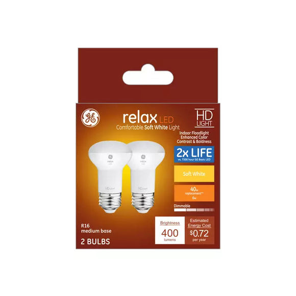 GE Lighting Relax HD Soft White 45W Replacement LED Indoor Floodlight R16 Light Bulbs