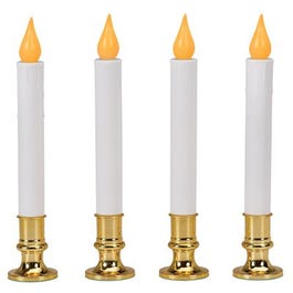 Christmas LED Candle, Orange Flicker Flame, Battery-Operated, White/Brass, 9-In., 4-Pk.