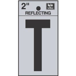 Address Letters, "T", Reflective Black/Silver Vinyl, Adhesive, 2-In.