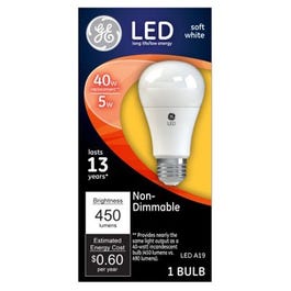 LED Light Bulb, Soft White, Non-Dimmable, 450 Lumens, 5-Watts