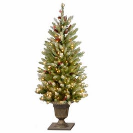 Artificial Dunhill Fir Tree, Snowy Green, 100 Clear Lights, 4-Ft.