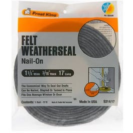 Felt Weatherstrip, 1-1/4" W x 3/16" T x 17' L