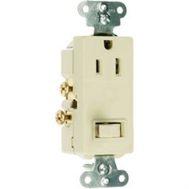 Combo Switch & Outlet, Grounding, 2-Pole 3-Wire, Ivory, 15-Amp, 125-Volt