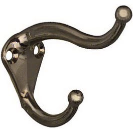 Hat & Coat Hook, Nickel Finish, 2-Pk.