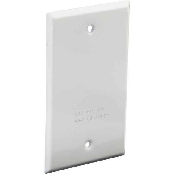 Bell Single Gang Rectangular Die-Cast Metal White Blank Outdoor Box Cover, Shrink Wrapped