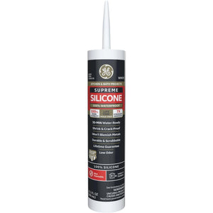 GE Supreme Silicone Kitchen & Bath Sealant, White, 10.1oz