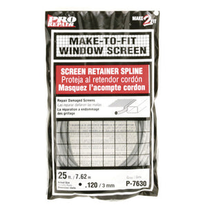 Prime Line Screen Retainer Vinyl Spline, .12" Round, Gray, 25' per roll.